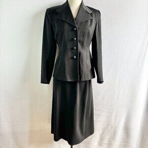 1950s Black Rayon Gabardine Career Suit